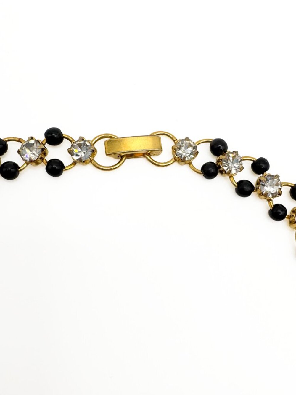 Vintage 1980s Black Bead and Rhinestone Choker Necklace - Picture 5 of 6